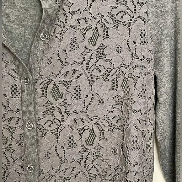 LOFT Gray Lace Cotton/Nylon Stretch Women's Light Sweater - Picture 2 of 15